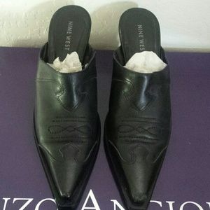 Black Cowboy Mule Nine West Shoe